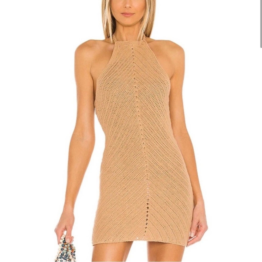 NWT Lovers & Friends Equator Crochet Tan Knit Halter Dress